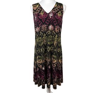 Anne Klein Printed A-Line Tank Dress Sz 4 Boho Maximalist Rainbow Vacation Artsy